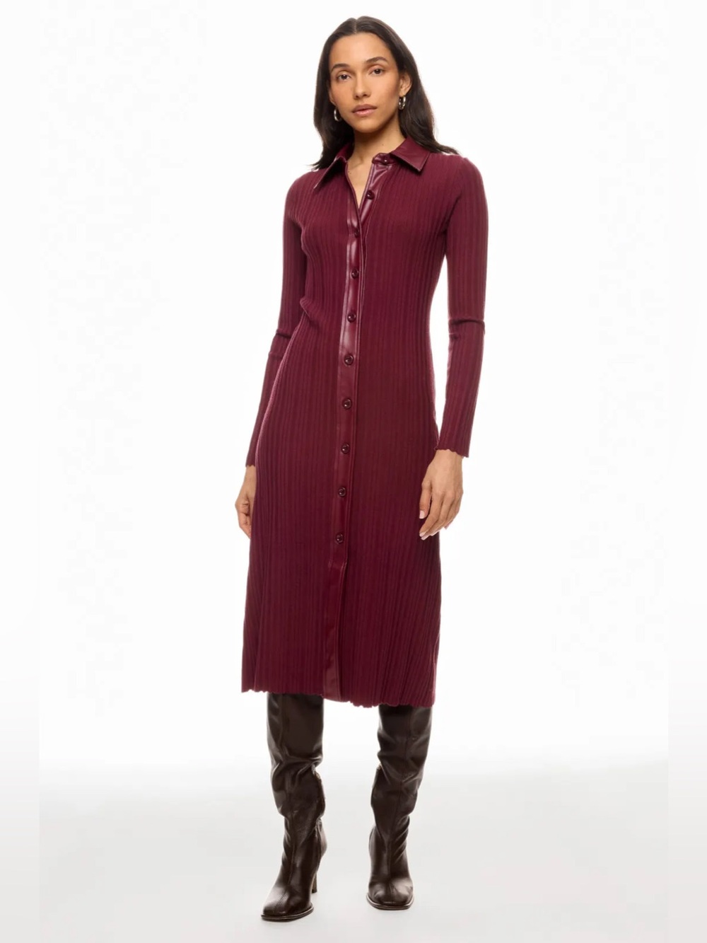 *Flawed Toccin Variegated Rib Knit Leather Combo Dress (0345)
